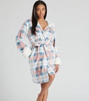 Loungeable Loungable Multicoloured Check Teddy Lined Hooded Dressing Gown